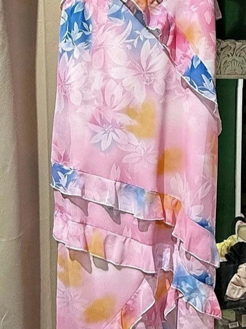 Floral Ruffle Maxi Dress in Pink & Blue Size Small